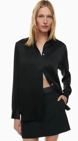 Aritzia Babaton Prospect Satin Shirt Black Button Down Blouse Size Small thumbnail 1