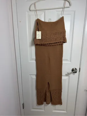 Freshman Brown Crochet Knit Maxi Skirt Set thumbnail 3