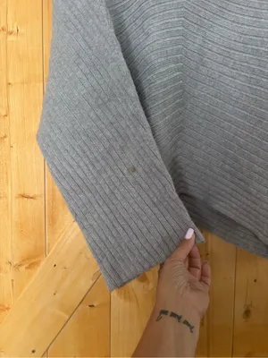 MOTH Anthropologie Grey Ribbed Chevron Cowl Neck Oversized Sweater Size M‎ thumbnail 3