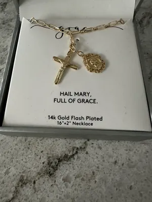 Gratitude & Grace 14k Gold Plated Virgin Mary Charm & Cross Pendant Necklace thumbnail 6