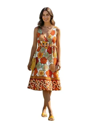 American Rag 100% Cotton Floral Above Knee Dress Small Retro Boho Tie Waist EUC thumbnail 2