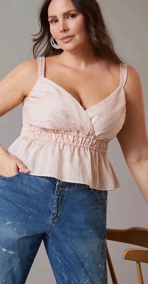 NWT $90 Anthropologie x Maeve Pink Maeve Shirred Pullover Striped Tank XL thumbnail 1