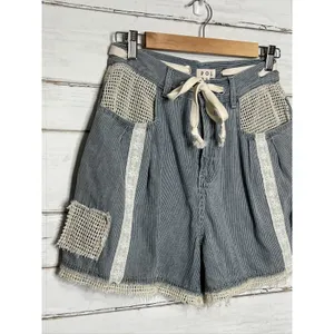 POL Crochet Drawstring Shorts Small Blue White Denim Cotton thumbnail 2