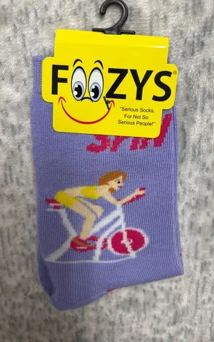 Foozys Purple Spin Class Cycling Novelty Crew Socks Fits Shoe‎ Size 4-10 FC-171 thumbnail 1