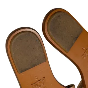 J Crew Slide Sandals Womens 7 Tan Ivory Canvas and Leather Classic Minimalist thumbnail 8