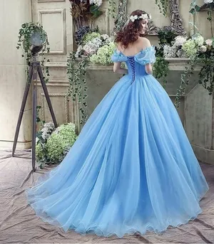 Women's Off Shoulder Quinceanera Ball Gowns Masquerade Princess Long Prom Formal Evening Party Dress thumbnail 2