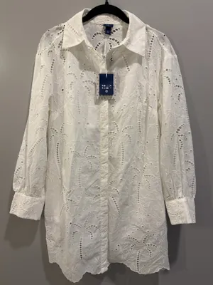 Roller Rabbit X Target Long Sleeve Eyelet Embroidered Collared Mini Shirtdress White thumbnail 3