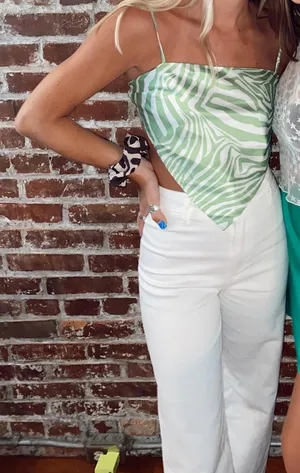Princess Polly Green Zebra Satin Top thumbnail 1