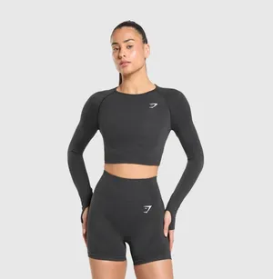 Gymshark Vital Seamless 2.0 Long Sleeve Gray Crop Top thumbnail 7