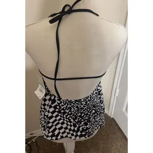 NWT Hobie Tankini Halter Swim Top &‎ bottoms L/XL black white animal print NEW thumbnail 4