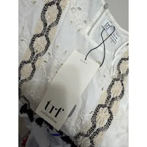 Zara TRF White‎ Eyelet Embroidered Cotton Tassel Boho Blouse XS NWT thumbnail 8