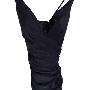 La Femme Navy Ruched Jersey V-Neck Slit Formal Gown Dress Tie Up Back Size 0 thumbnail 4