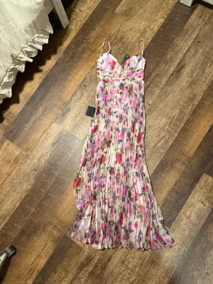 Lulus Samika Pink Multi Floral Satin Pleated Maxi Dress thumbnail 2