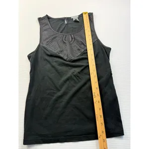 Ann Taylor Black Sleeveless‎ Tank Top Embroidered Satin Yoke Keyhole Back Small thumbnail 3