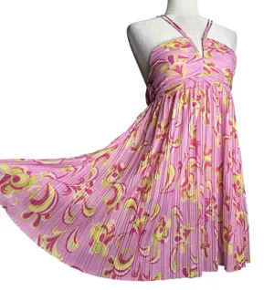 Zara Mini Swing Babydoll Dress M Pink Pleated Backless Gathered Bust‎ Sundress thumbnail 1