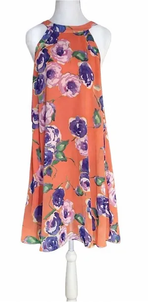 Betsey‎ Johnson Womens Pullover Chiffon Dress Pink Floral Size 6 Trapeze Swing thumbnail 1