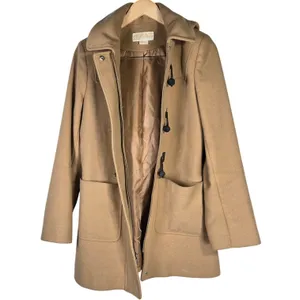 MICHAEL Michael Kors Tan Wool Blend Hooded Duffle Coat Toggle‎ Closure Size 10 thumbnail 3
