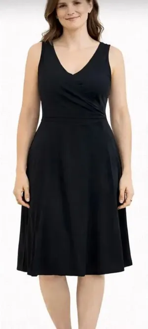 Anthropologie Odille black jersey faux wrap dress xs thumbnail 1