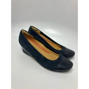 Clarks unstructured navy blue suede wedge‎ pumps women's size 10 professional thumbnail 3