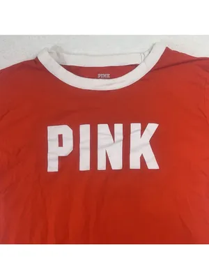 PINK Victoria's Secret Short Sleeve T-Shirt Medium Campus Ringer Crew Orange thumbnail 4