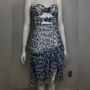 Majorelle Emelia Midi Blue Floral Zip CutOut Lined Strapless Dress Size XS K-54 thumbnail 9