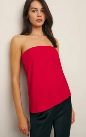 NWT Reformation Mollie Linen Sleeveless Strapless Top Lipstick Red S thumbnail 1