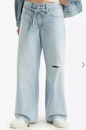 Levis Premium Womens XL Straight Jeans 28 Linen Blue Mid Rise Baggy Loose thumbnail 1