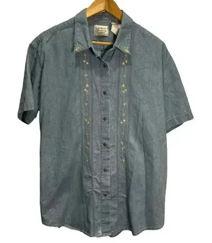 Vintage Northern Treasures‎ Cotton Embroidered Soft Denim Button-up Large thumbnail 1