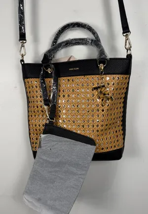 New Anne Klein Raffia Bucket Bag And Clutch Black Crossbody Shoulder Purse thumbnail 1