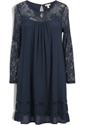 Sundance Dress Womens Medium Boho Lace Trim Long Sleeve Navy Blue EUC thumbnail 1