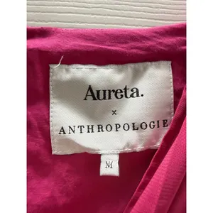 Aureta x Anthropologie Pleated Mini Dress‎ Magenta Pink V-Neck Balloon Sleeve M thumbnail 6