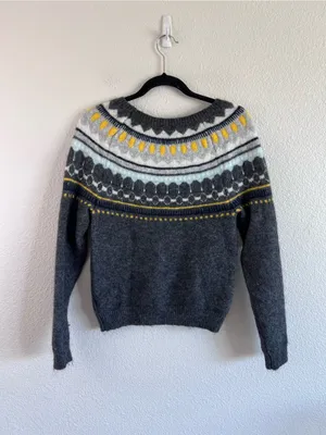 GAP Women's Circular Fair Isle Sweater Heather‎ Charcoal Fisherman Nordic Winter thumbnail 8