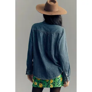 Anthropologie PILCRO Dannie Classic Denim Shirt Western Snap Puff Sleeve XXS thumbnail 8