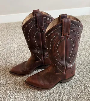 Frye Brown Billy Pull On Leather Studded Tall Cowboy Boot thumbnail 1