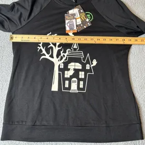 Halloween Top Womens M‎ Black Glow In The Dark Hunted House Feeling Festive NEW thumbnail 5