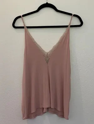 American Eagle soft and sexy ribbed pink lace cami | size s/m thumbnail 1