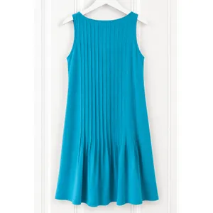 Lauren Ralph Lauren Dress Womens 14 Turquoise Blue Pintuck Sleeveless Pockets thumbnail 2