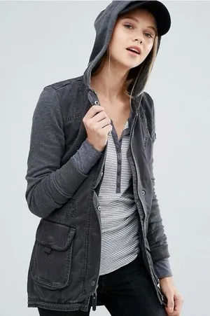 Abercrombie & Fitch Jacket Womens Charcoal Gray Military Hooded Utility, S‎ thumbnail 1