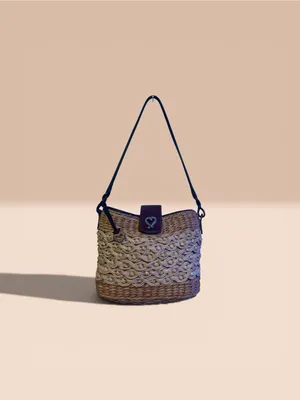 Brighton brand Woven Straw Shoulder Bag with Heart Accent - Natural thumbnail 3