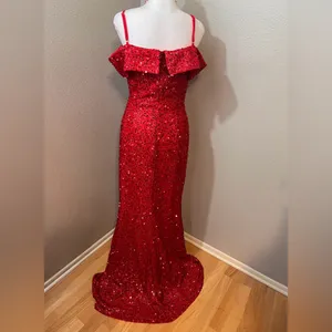 Boutique #613 Red Sequin Off The Shoulder Straps Gown - M-Size 10/12 thumbnail 3