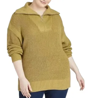 Ava & Viv Quarter Zip Shaker Stitch Pullover Sweater Moss Green Size X / 14W thumbnail 1