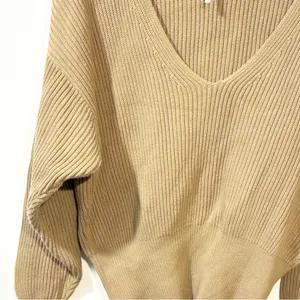 Free People Taupe Knit Allure Pull Over‎ Sweater Size XS Deep V Neck thumbnail 4