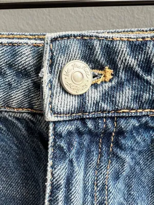 Free People We the Free Frayed Hem Denim Skirt Asymmetrical Seam Size 26 Cotton thumbnail 3