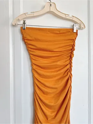 Anthropologie • The Gabbie Strapless Ruched Tube Dress jersey knit Mango orange thumbnail 14