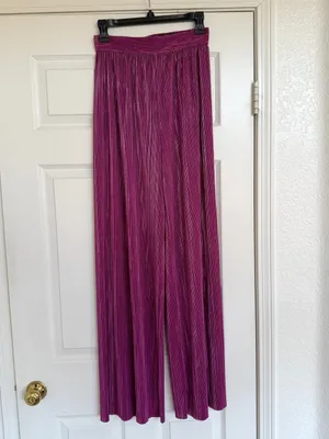 Sabina Musayev Revolve Tom Wide Leg Pleated Shimmer High Waist Pants Purple S thumbnail 2