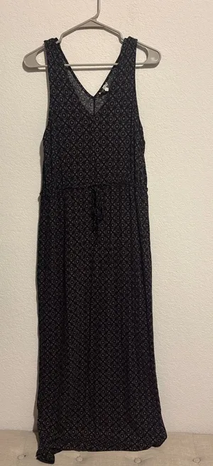Joie Black Geometric V-Neck Drawstring waist Maxi Dress thumbnail 1