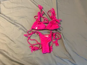 Boutique 2 Piece Pink Bikini Wrap Around Tie Top & Side Tie Bottoms thumbnail 6