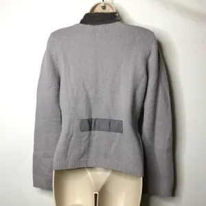 HWR Anthropologie grey high collar merino wool velvet button up sweater cardigan thumbnail 5