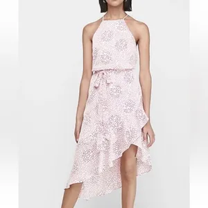 Express Dotted‎ High Neck Asymmetrical Fit and Flare Dress size small NWT thumbnail 2