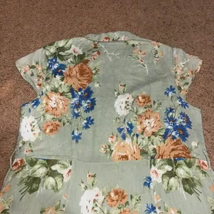April Cornell Floral Maxi Button Front Short Sleeve Modest Green Dress Large thumbnail 8